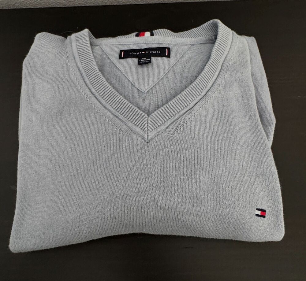 Tommy Hilfiger Men's Grey Essential Cotton V-Neck Sweater XXL